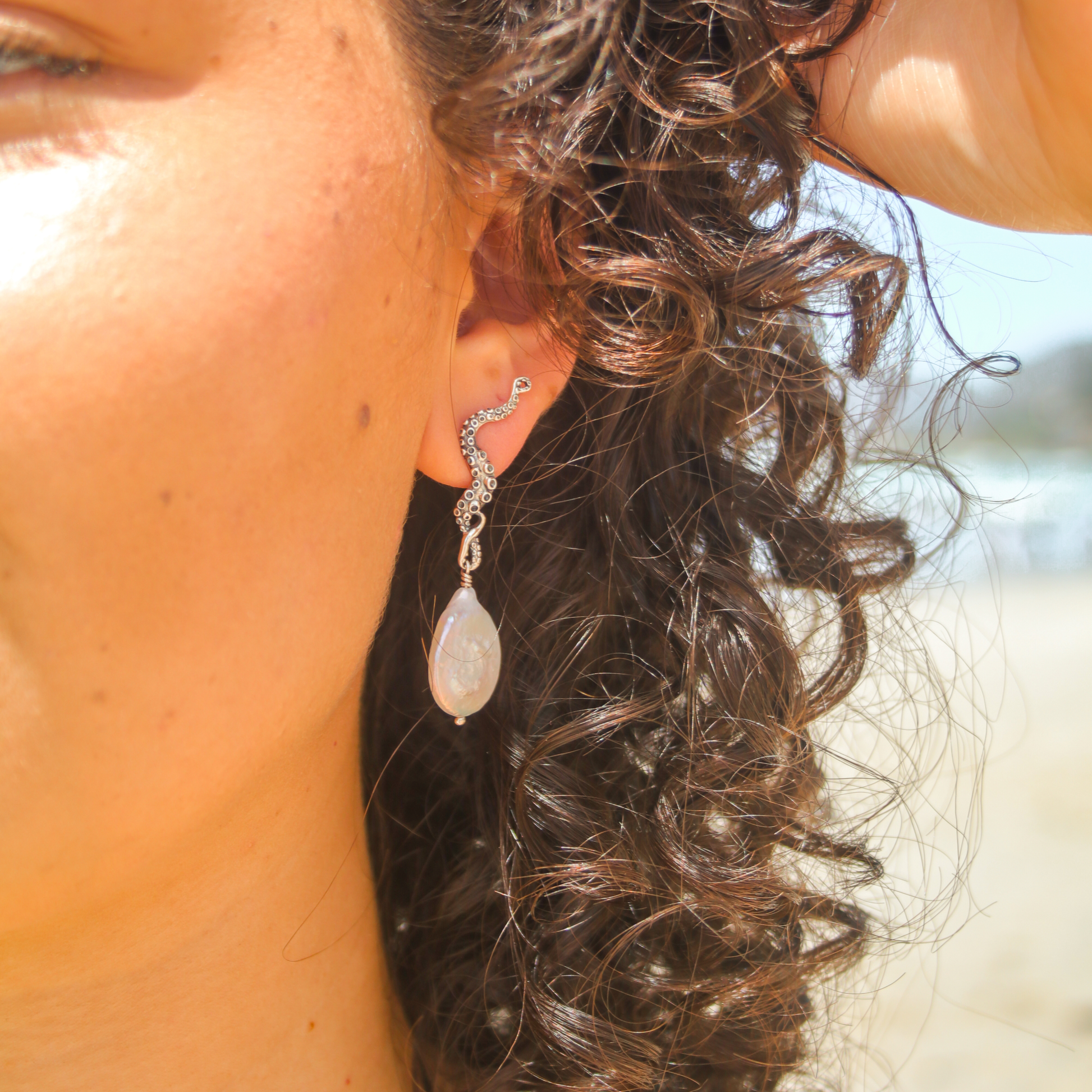 Octopus Earrings with Coin Pearls