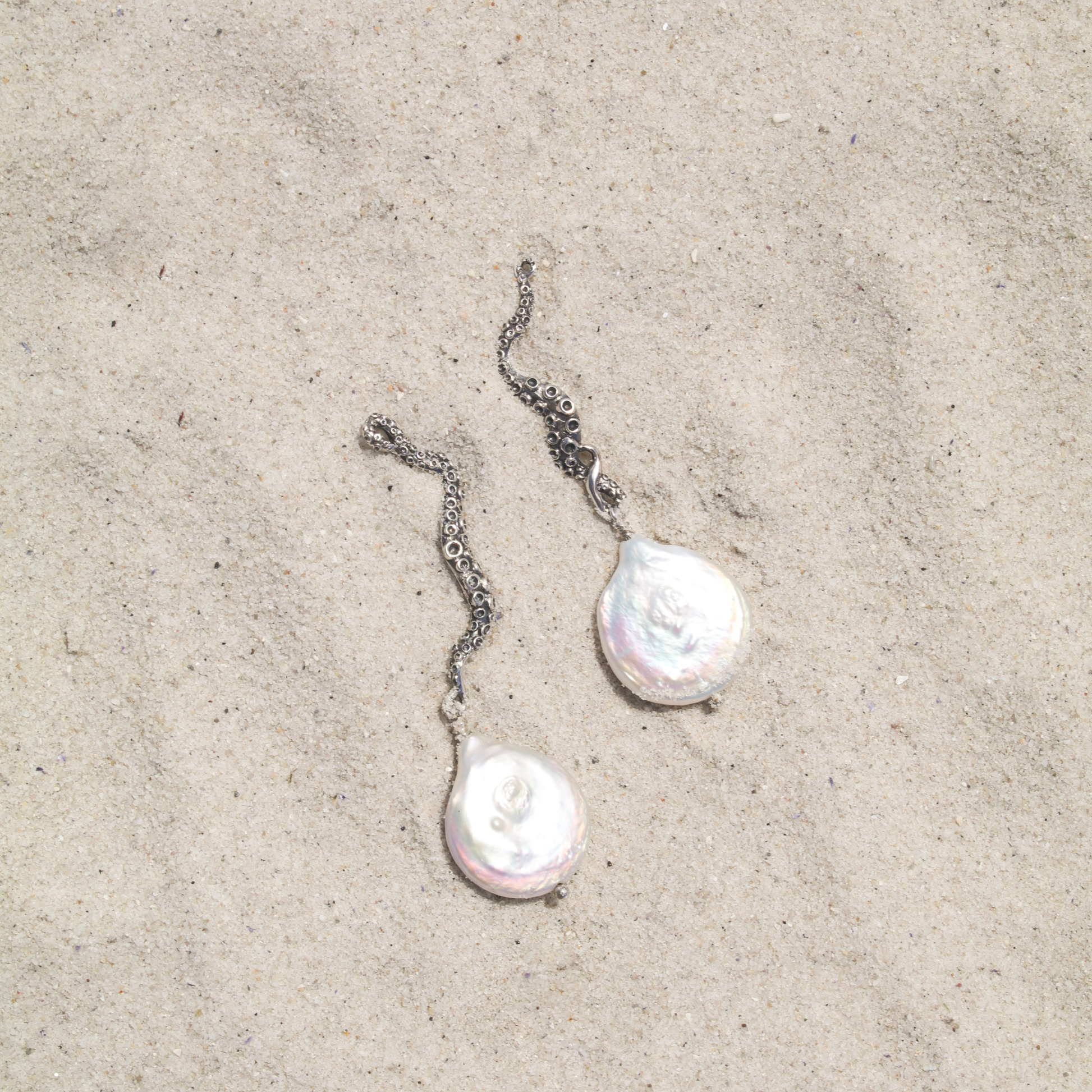 Octopus Earrings with Coin Pearls