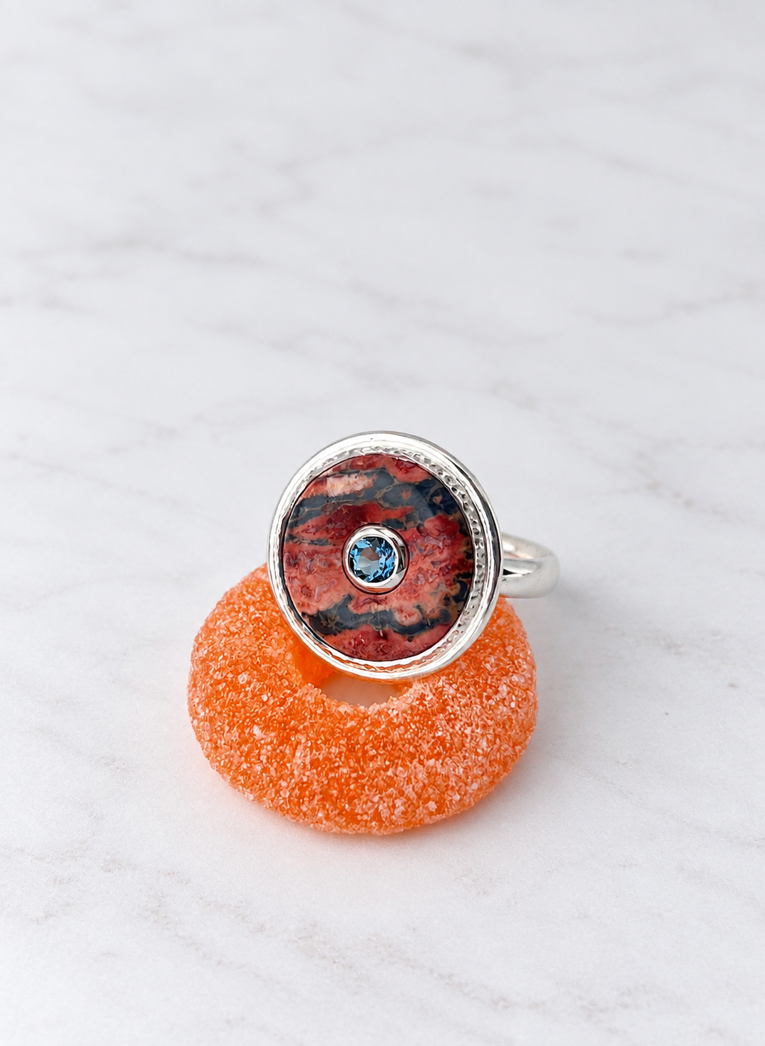 Leopard skin Jasper and London Blue Topaz Medium Donut Ring