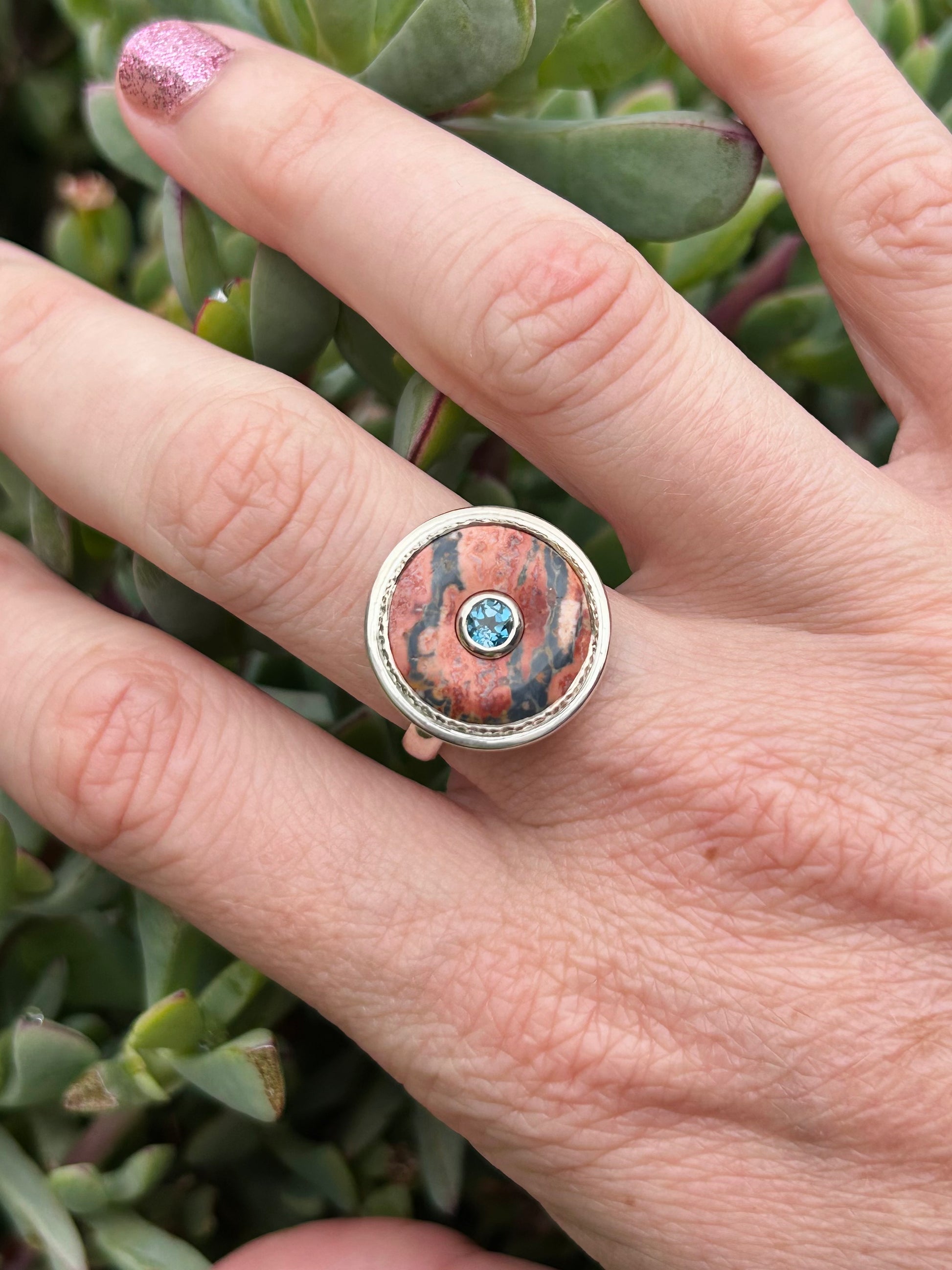 Leopard skin Jasper and London Blue Topaz Medium Donut Ring