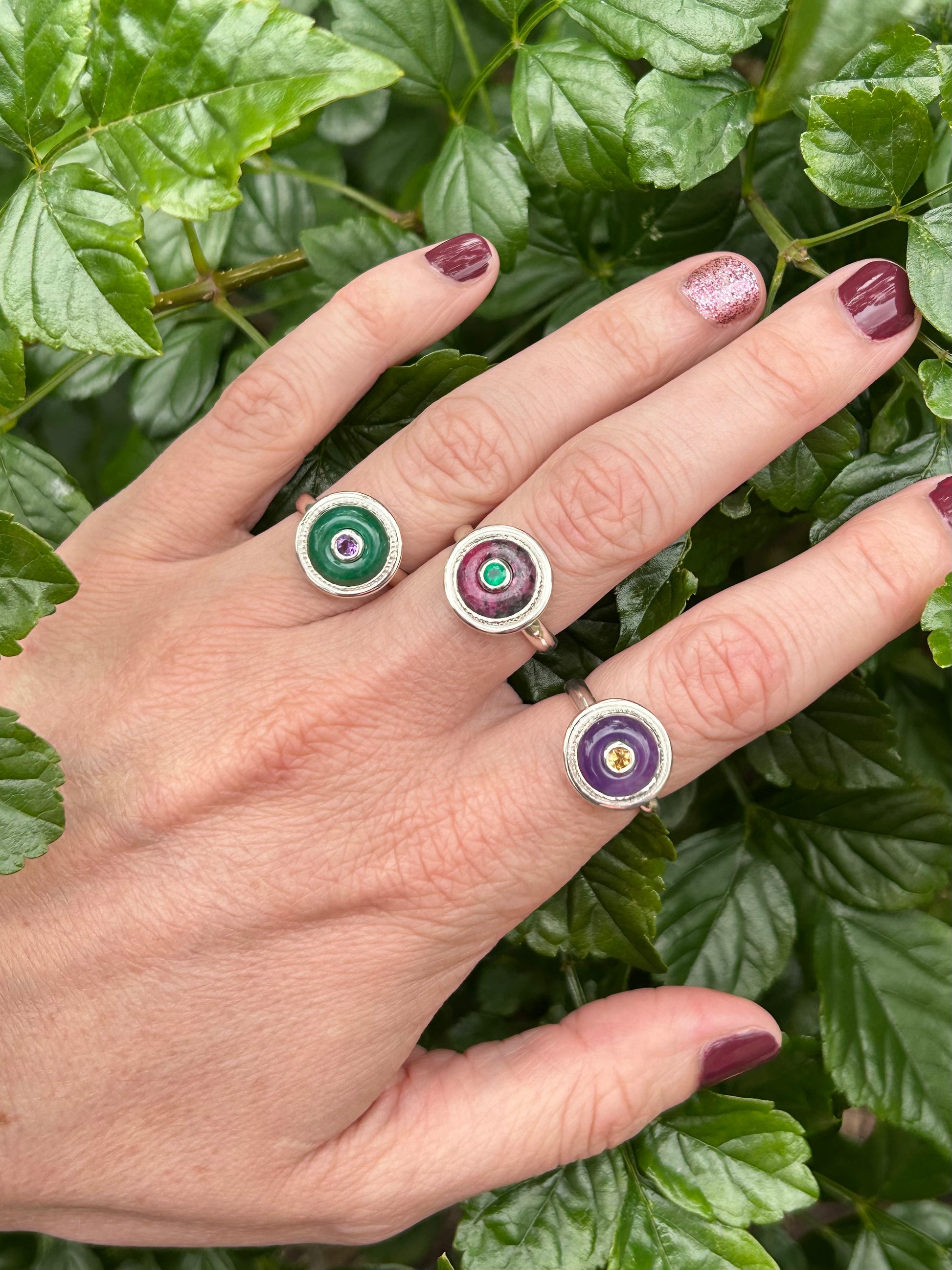 Ruby Zoisite and Green Onyx Small Donut Ring