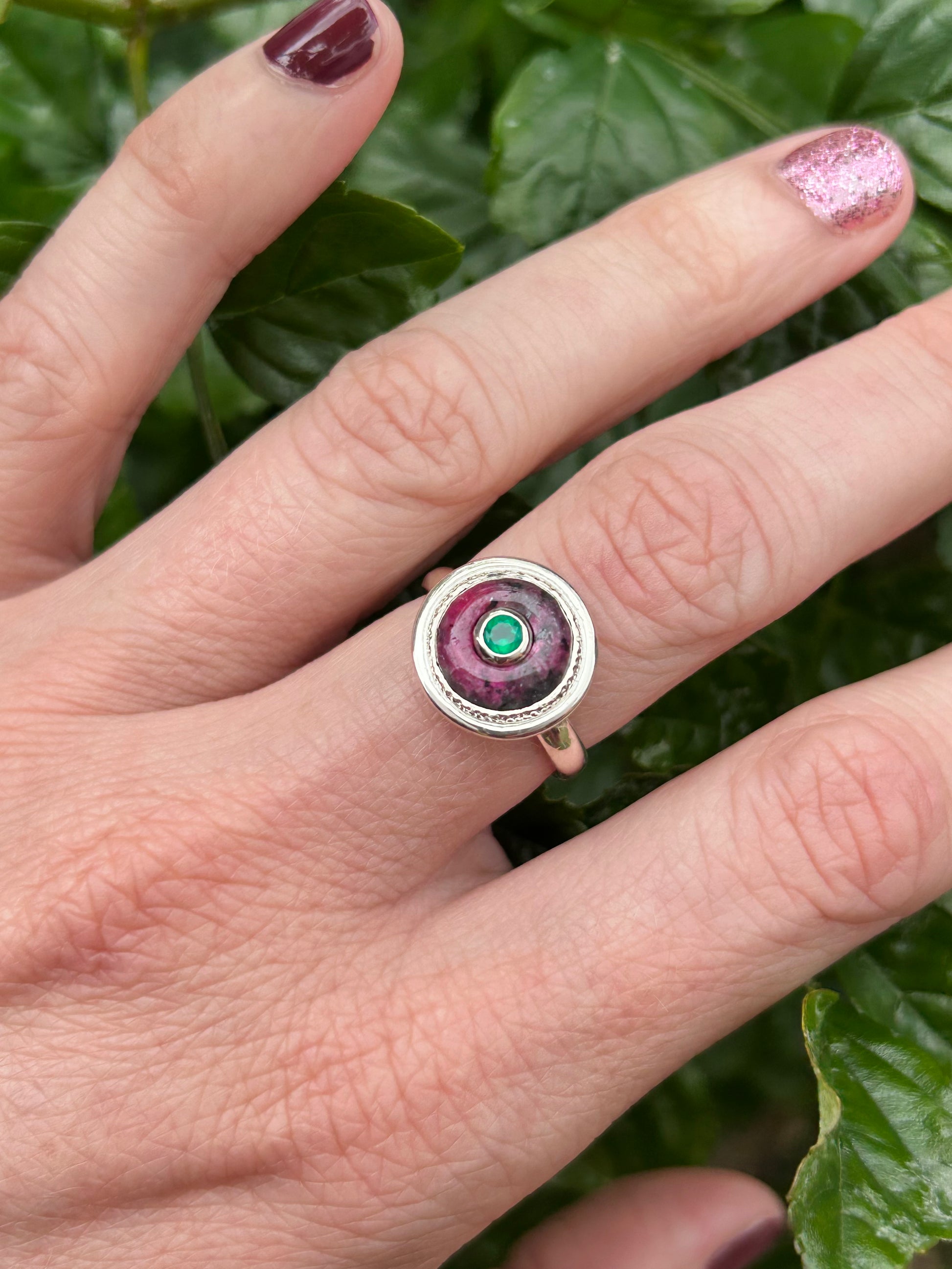 Ruby Zoisite and Green Onyx Small Donut Ring