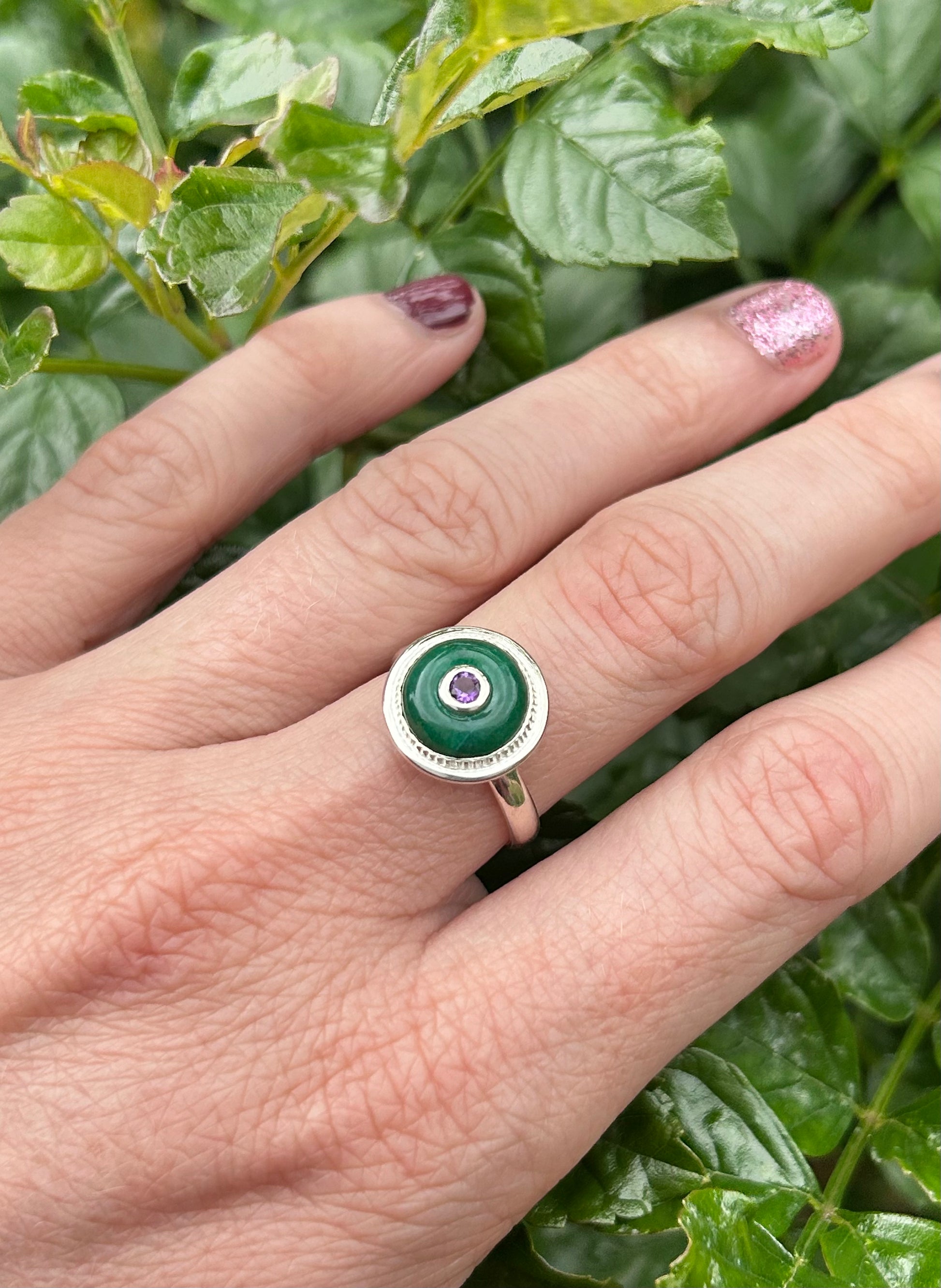 Malay Jade and Amethyst Small Donut Ring