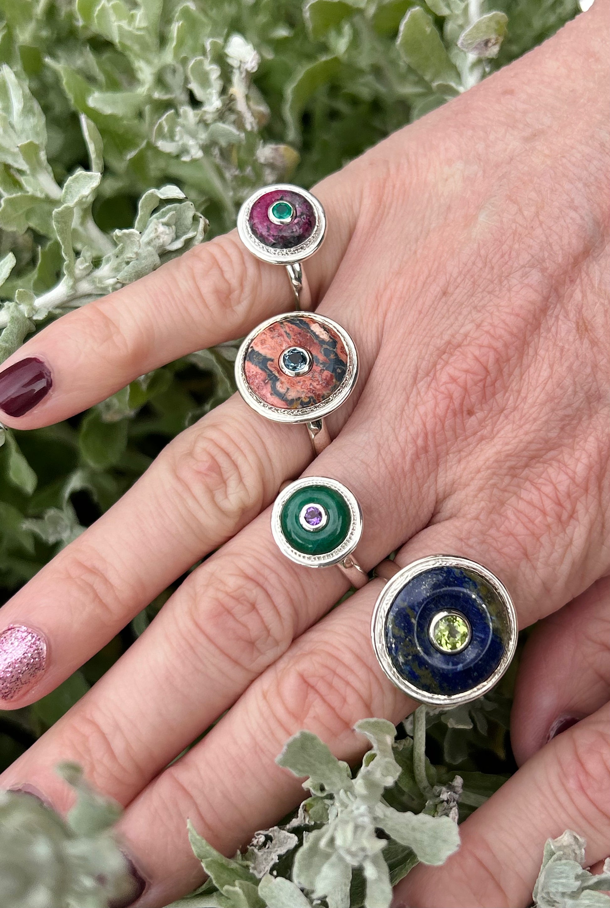 Ruby Zoisite and Green Onyx Small Donut Ring