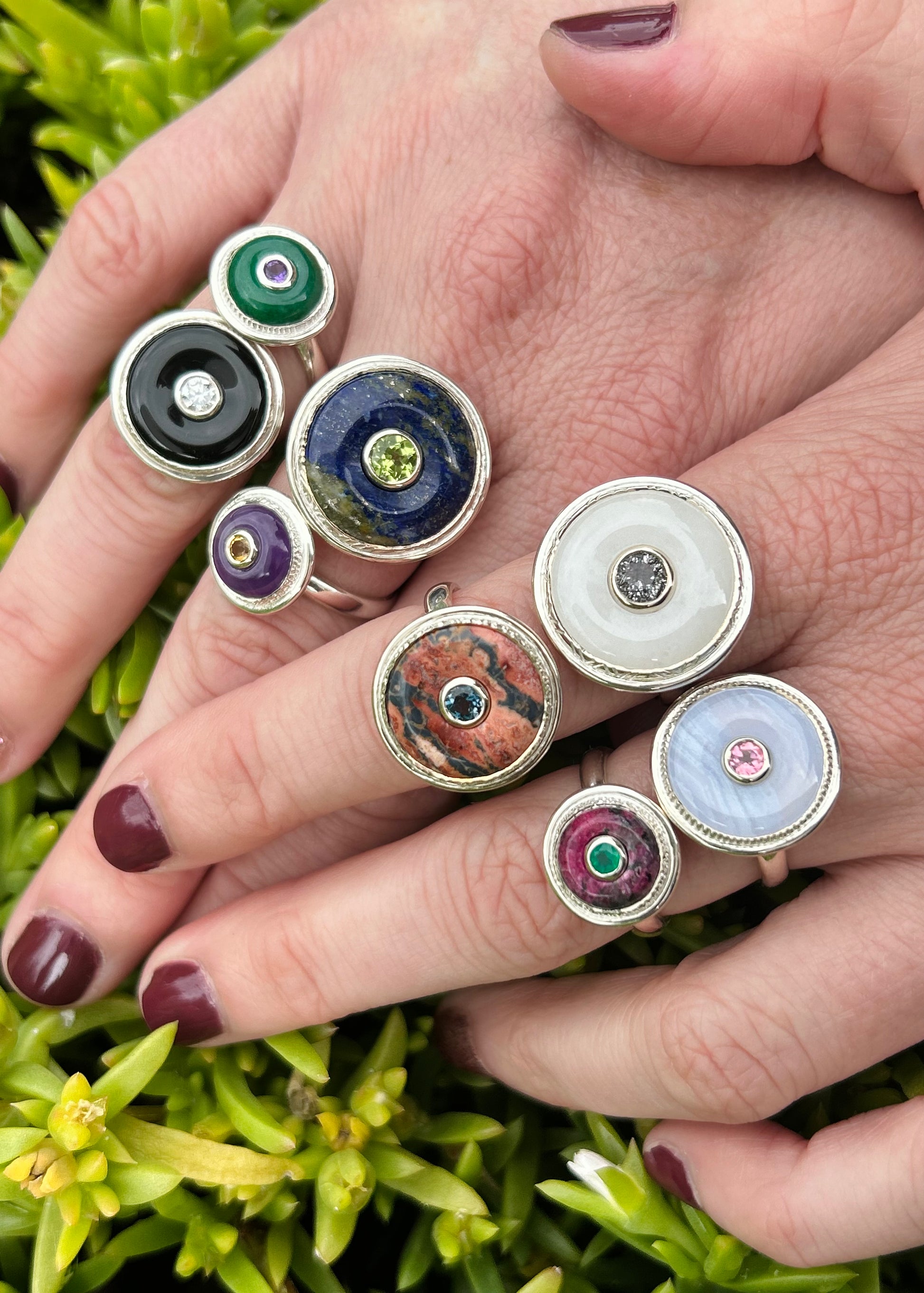 Black Agate and Lab Grown Diamond Medium Donut Ring