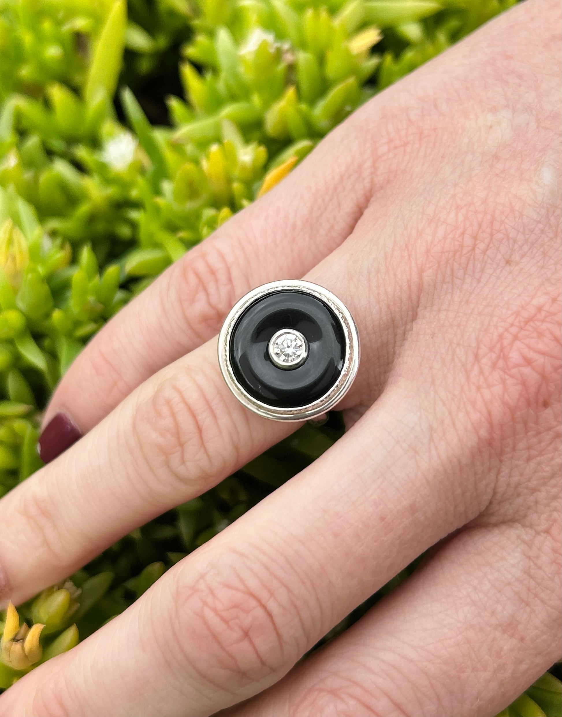 Black Agate and Lab Grown Diamond Medium Donut Ring