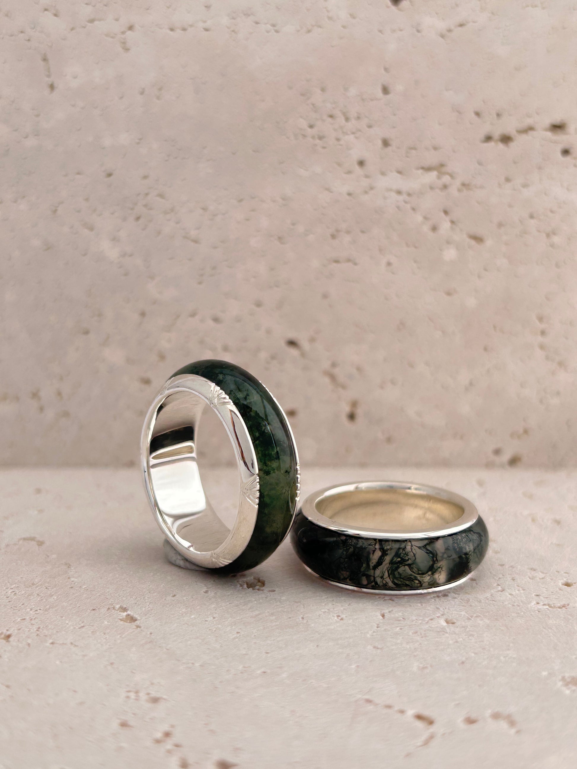 Large Art Deco Moss Agate Ring