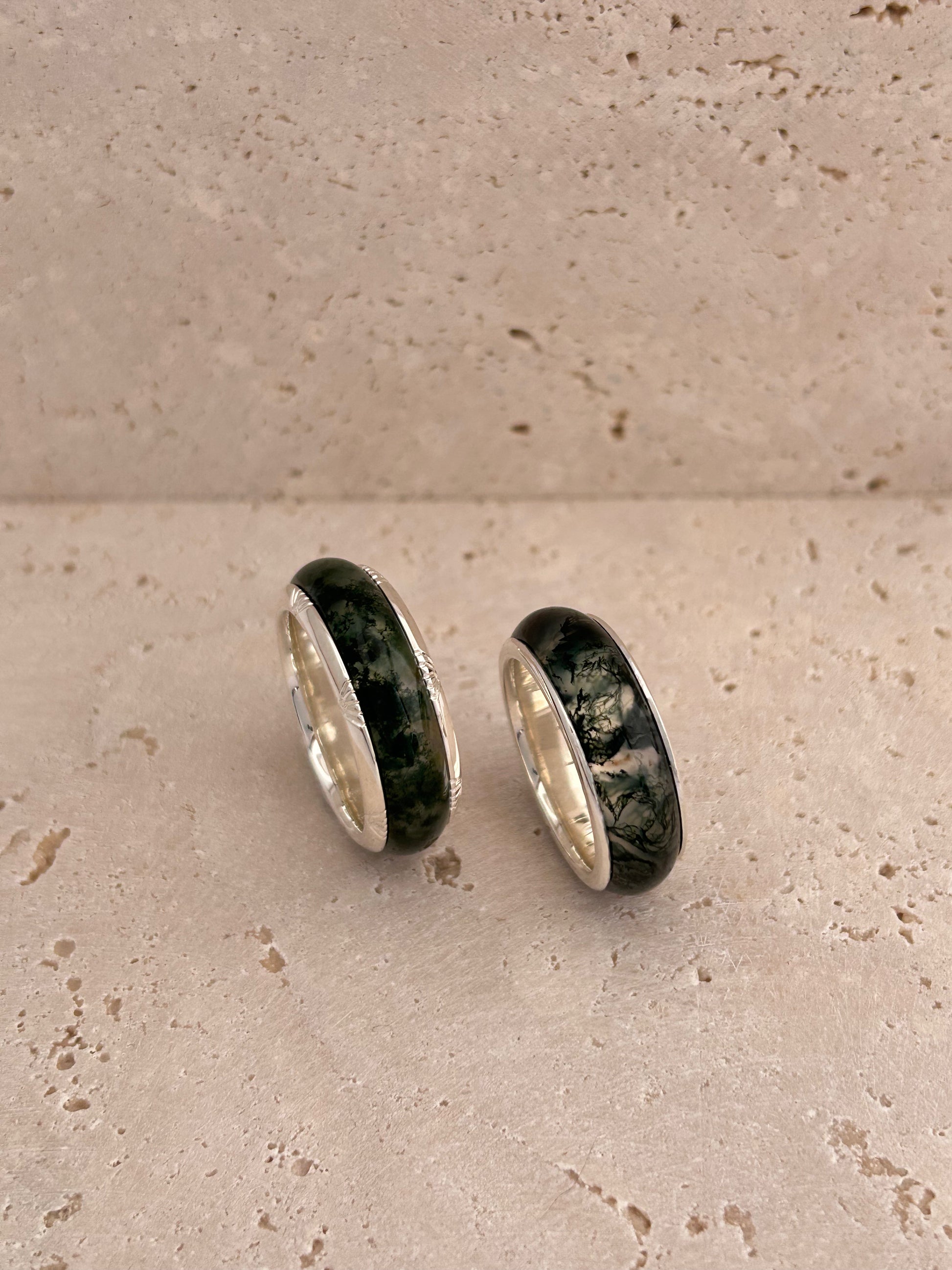 Large Art Deco Moss Agate Ring
