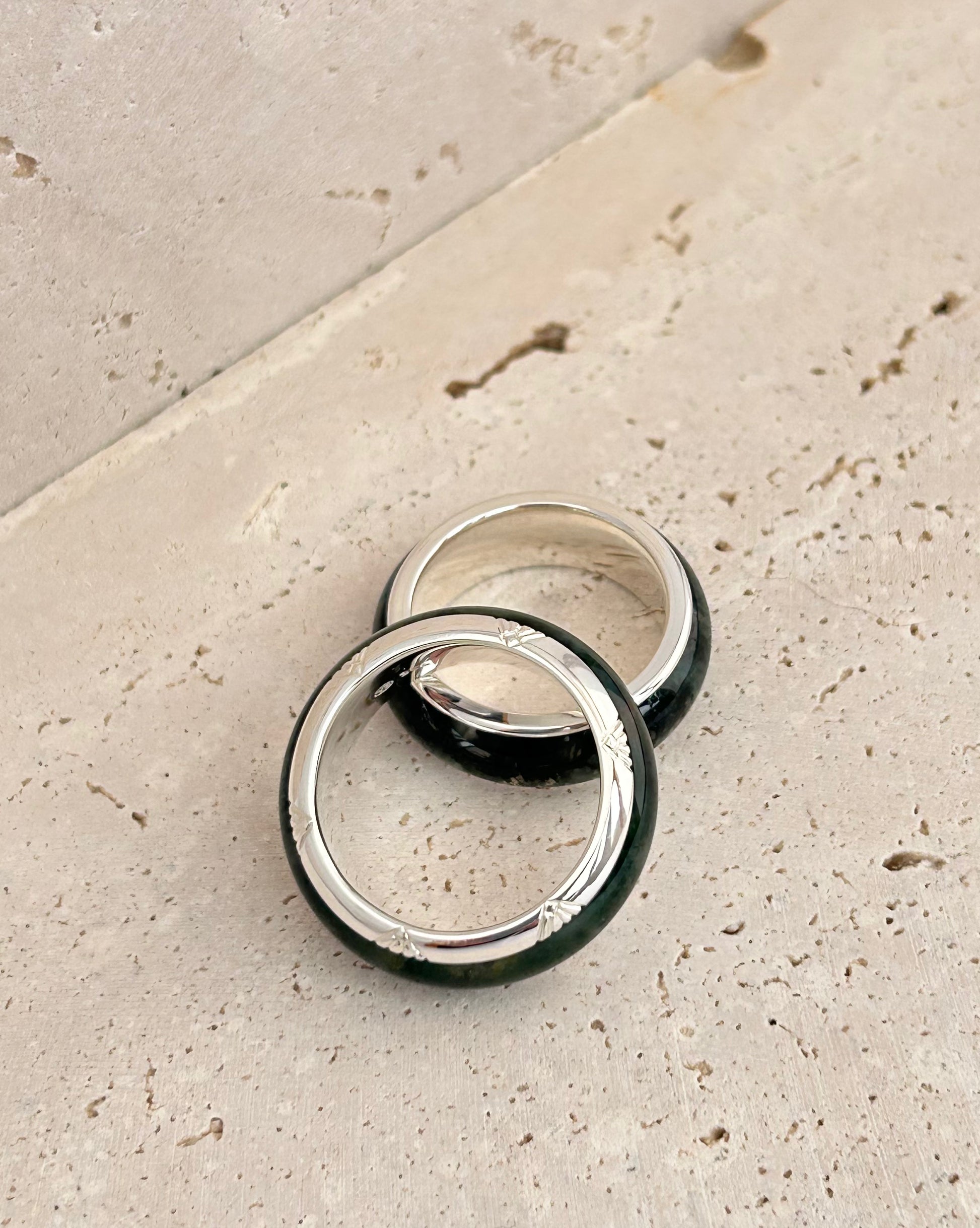 Large Art Deco Moss Agate Ring