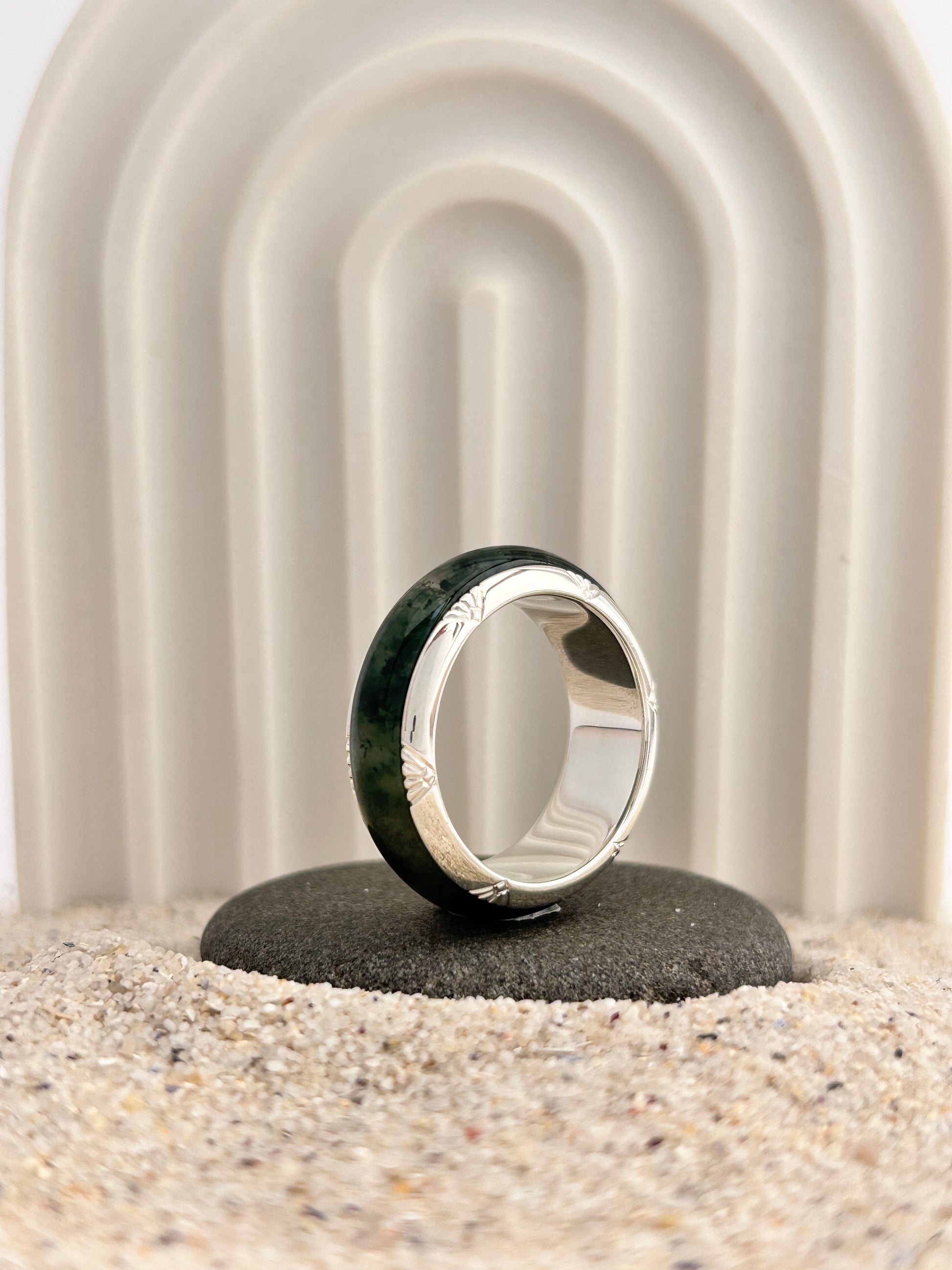 Large Art Deco Moss Agate Ring